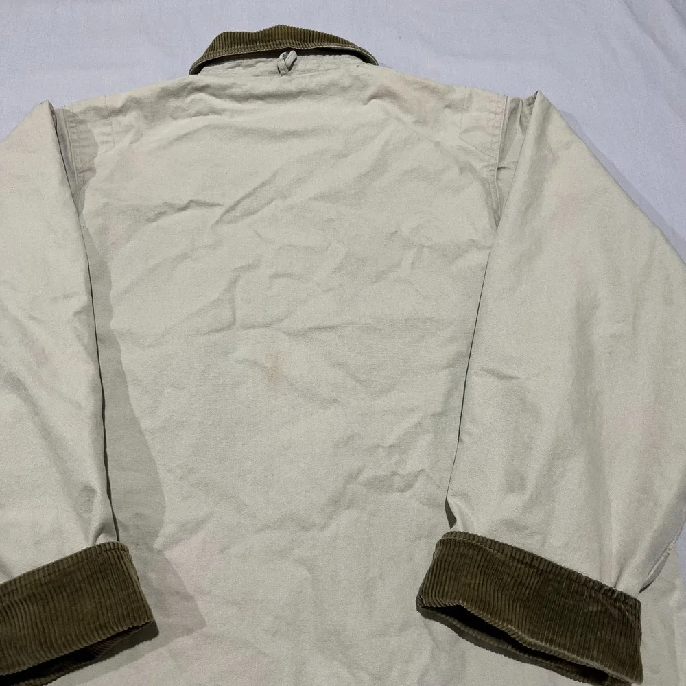 VTG Abercrombie & Fitch Country Mens Cream Corduroy Collar Canvas Chore Coat S